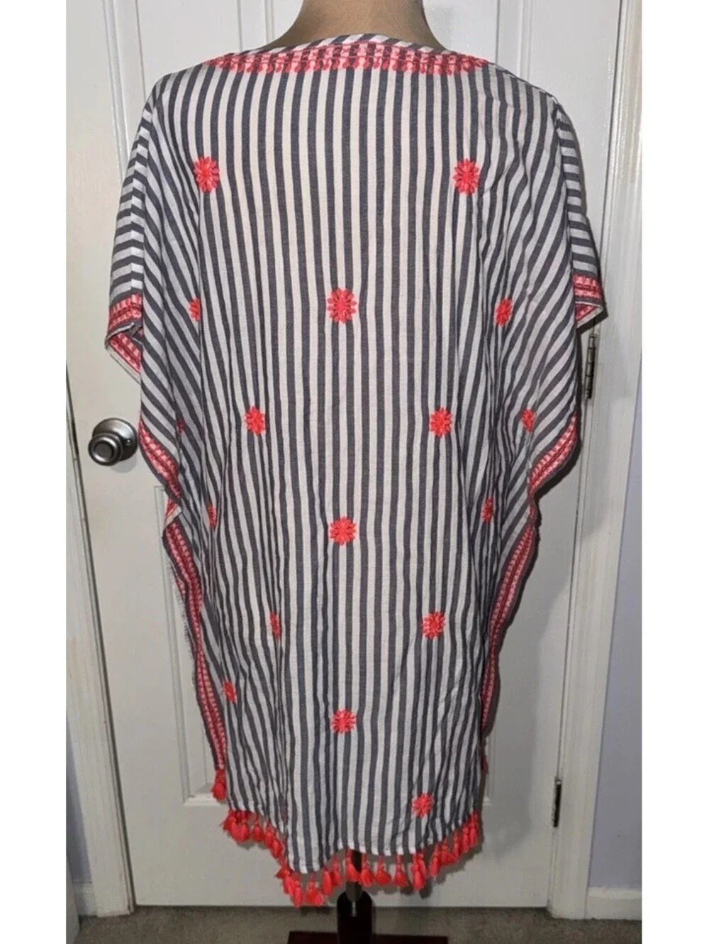 J. CREW Gray Bright Pink Striped Bohemian Blouse Shirt Top Medium